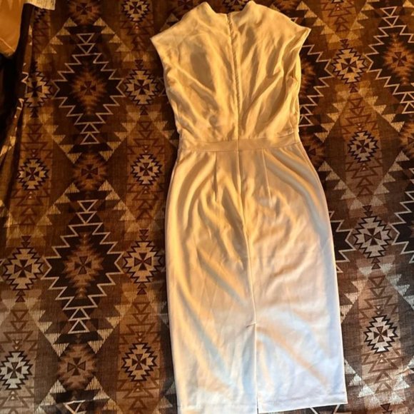 Express Ivory Draped Mock Neck Midi Sheath Dress - Picture 5 of 6